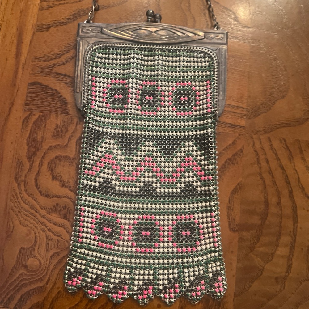 Vintage Beaded Evening Bag - Black, Pink, Green Whiting & Davis Mesh Purse